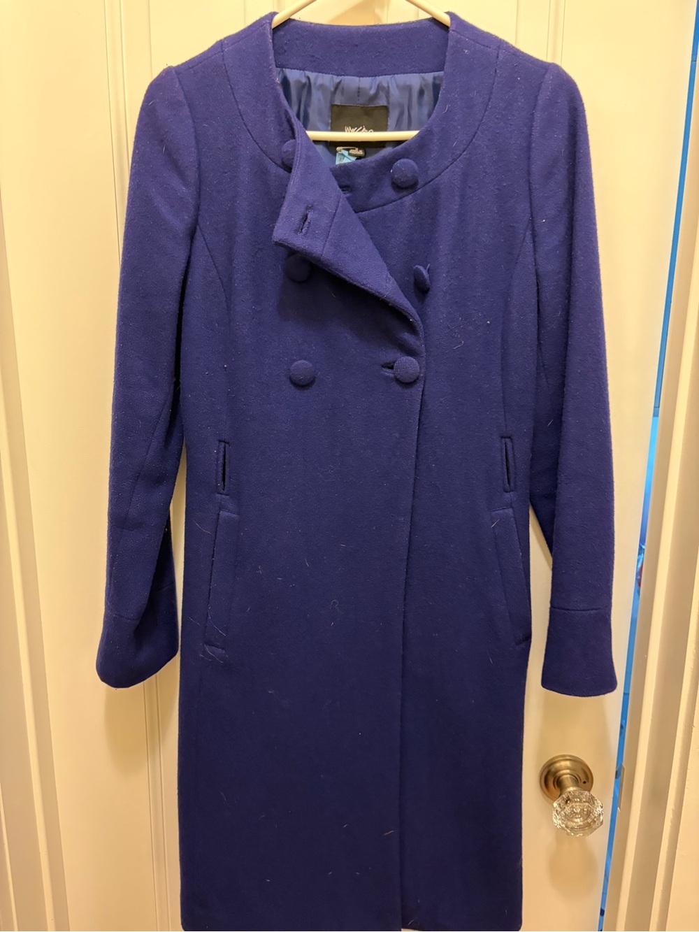 Moschino Navy Blue Lined Coat with Signature Label